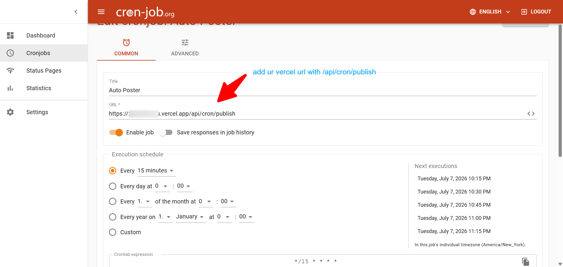 cron-job.org — schedule every 15 minutes