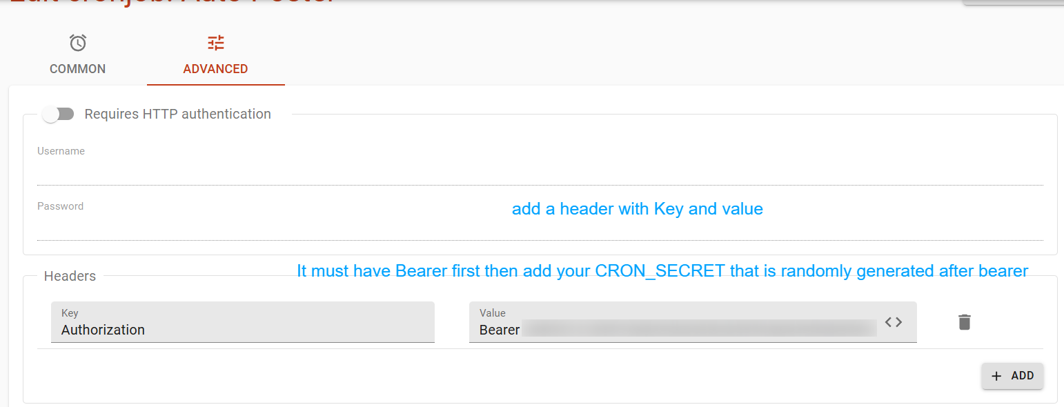 cron-job.org — Authorization Bearer header